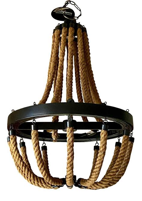 Nautical Style Rope And Iron Chandelier