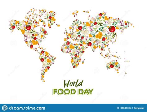 Food Day Greeting Card Of Vegetable World Map Stock Vector