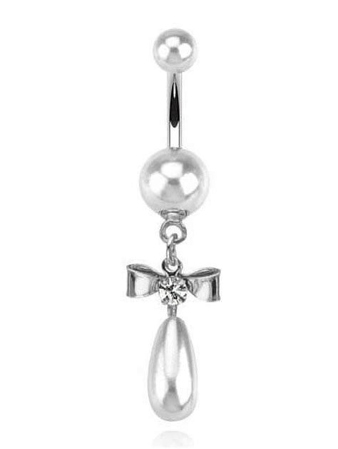 Body Accentz Belly Button Ring Navel Faux Pearl Body Jewelry 14 Gauge