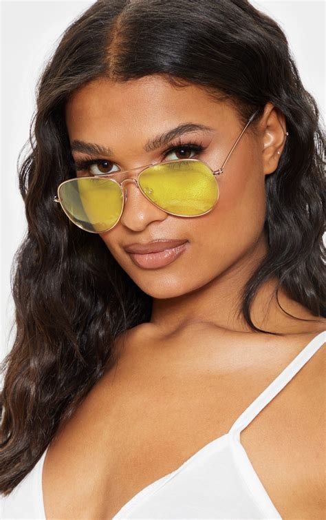 Yellow Lens Aviator Sunglasses Accessories Prettylittlething