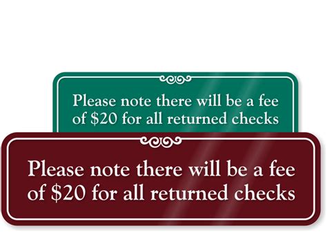 Please Note Fee Of 20 For All Returned Checks Signs Sku Se 5753