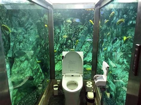 Te imaginarías ir al baño y estar rodeado por un acuario gigante Tendrás que ir a Japón para
