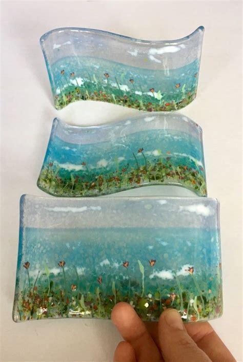 Fused Glass Art Fused Glass Beautiful Coastal Floral Wave Etsy Glass Fusing Projects Stained