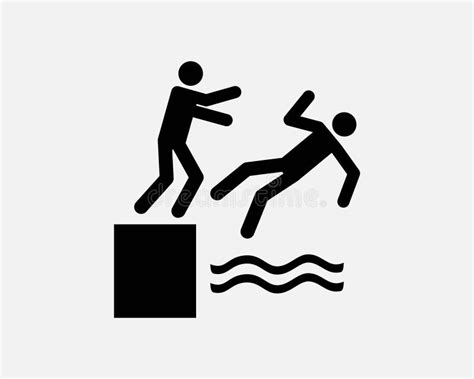 pushing man into water icon pool push fall over rough play vector black white stock vector