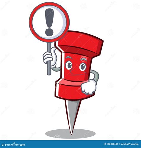 With Sign Red Pin Character Cartoon Stock Vector Illustration Of