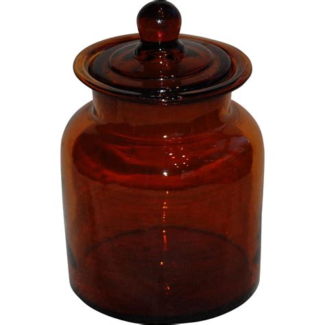 Vintage Dark Amber Glass Apothecary Jar With Lid From Starrhillantiques