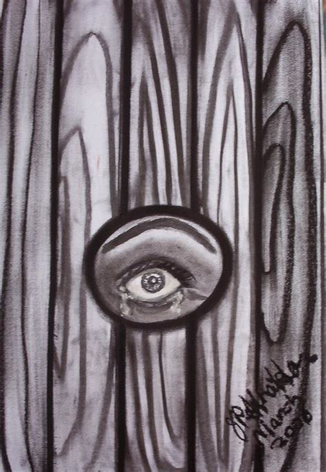 Fear Eye Through Fence Drawing By Joan Stratton