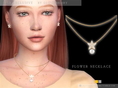 Sims 4 — Flower Necklace By Glitterberryfly — A Golden Necklace With A