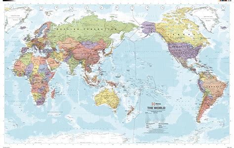 Mapa De Pared Político Del Mundo Centrado En El Pacífico Papel De 40