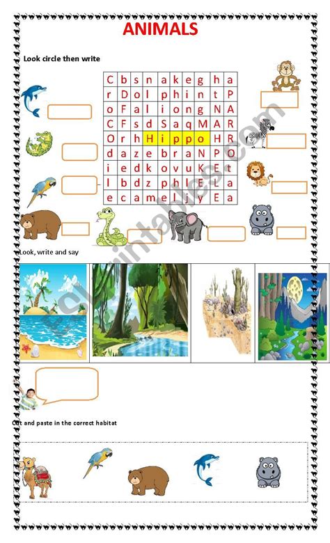 Matching Animals To Their Habitats Printables Printable Word Searches