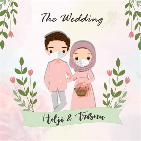Gratis untuk komersial tidak perlu kredit bebas hak cipta. Undangan Digital Pernikahan Video Pandemi Covid 19 Corona Akad Daun Bunga Pink Lucu Masker ...