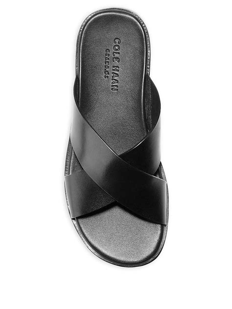 cole haan goldwyn leather criss cross sandals in black for men lyst