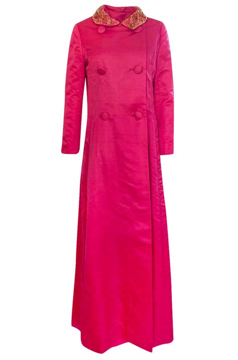 1960s Unlabeled Malcolm Starr Pink Silk Satin Full Length Evening Coat Shrimpton Couture