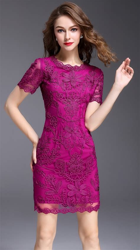 Embroidery Women Sheath Dress Short Sleeve Dresses 06m17984 In Dresses