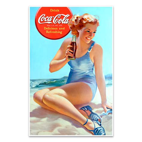 coca cola girl in beach sand mini poster print retro planet