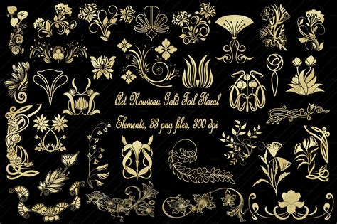 Ici, c'est de l'art nouveau, il n'y a donc techniquement pas de perspective vu que le fond est purement décoratif. Art Nouveau Gold Foil Florals ~ Illustrations ~ Creative ...