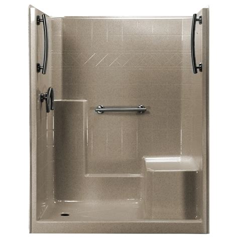 Large shower enclosure with seat. Ella 60 in. x 33 in. x 77 in. 1-Piece Low Threshold Shower ...