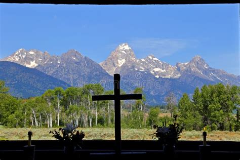 Grand Teton Mountains View Through The Window Of Chapel Of The