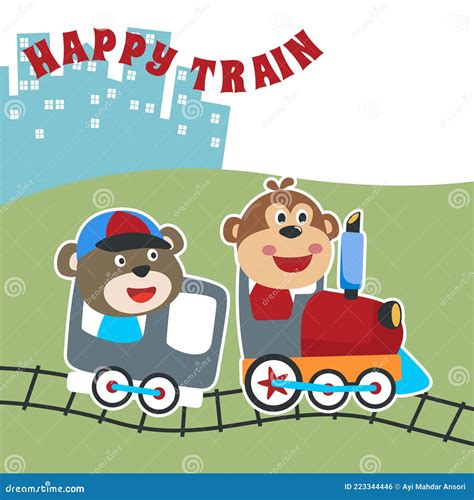 La Caricatura De Animales Graciosos En El Tren Se Puede Usar Para La