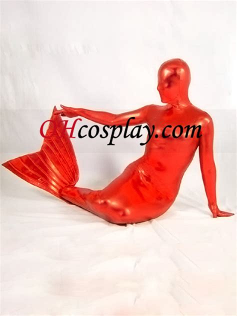 Red Skinnende Metallisk Mermaid Zentai Suit [zt01010] Nkr479 61