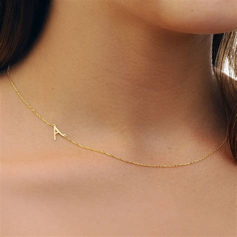 K Solid Gold Initial Necklace Sideways Personalized Etsy