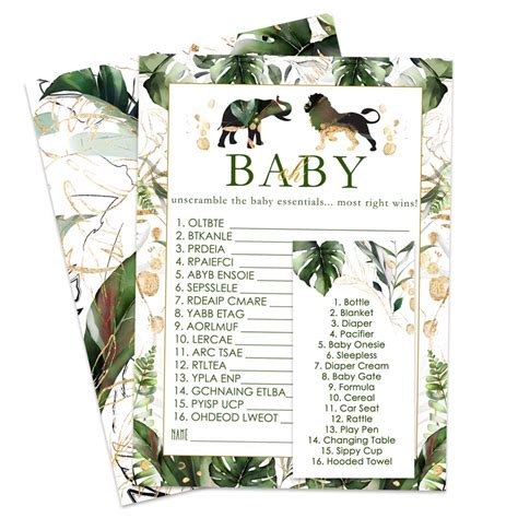 Buy Tropical Jungle Baby Shower Word Scramble Game 25 Pack Green And