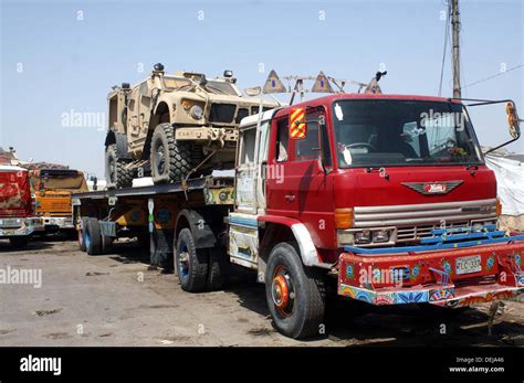 Trucks Carrying Us Military Equipments Coming From Kandahar Crossing