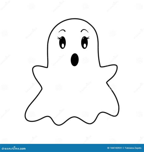 Halloween Ghost Outline Isolated Illustration On White Background Cute