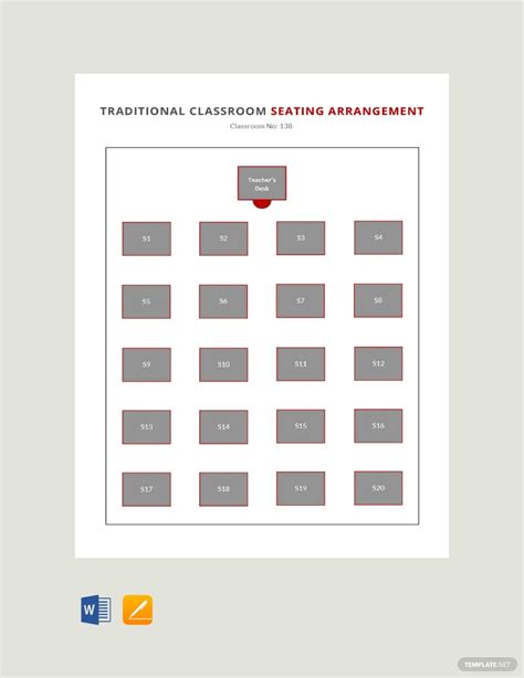 Traditional Classroom Seating Arrangements Template In Word Pages
