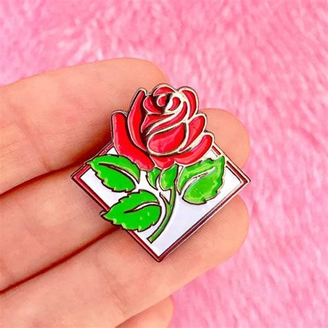 Rose Enamel Pin Rose Lapel Pin Rose Button Red Rose Etsy Lapel Pins