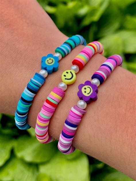 Clay Disk Beaded Bracelets Or Anklets Smiley Face Summer Etsy