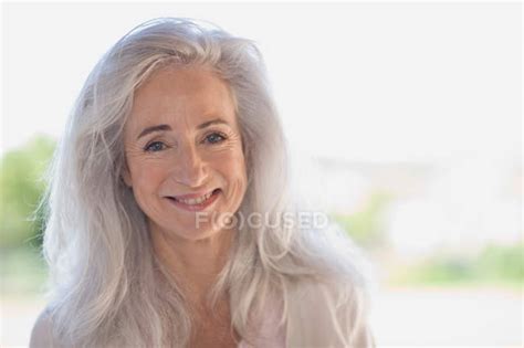 Older Woman Smiling Outdoors — Posing Copy Space Stock Photo