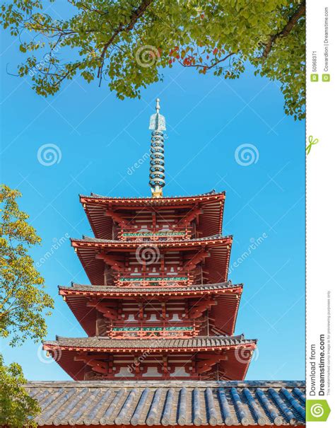 Five Storied Pagoda At Shitennoji Temple In Osaka Stock Image Image