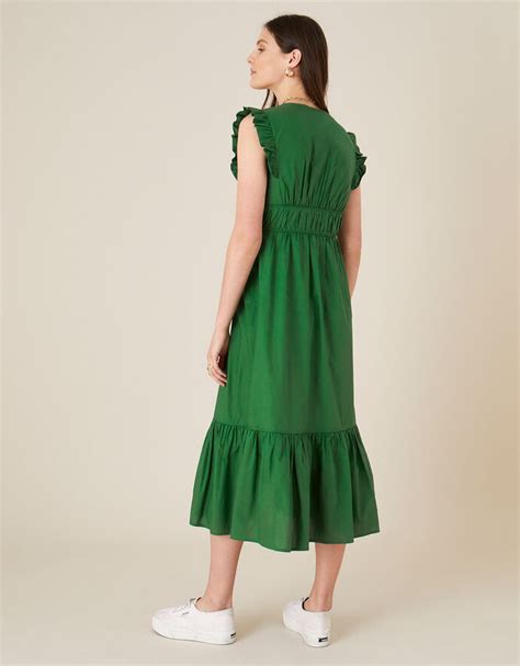 Tiered Midi Dress In Pure Cotton Green Day Dresses Monsoon Uk