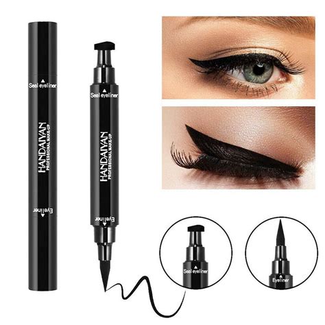 2 In 1 Liquid Eyeliner Stamp Waterproof Makeup Eye Liner Pencil Black