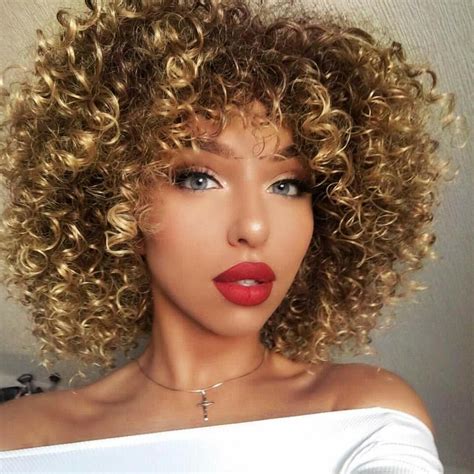 14inch Omber Blonde Afro Short Wig Kinky Curly Brown Mixd Blonde