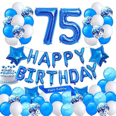 Buy Minhero Lee Blue 75th Birthday Decoration Happy Birthday Banner