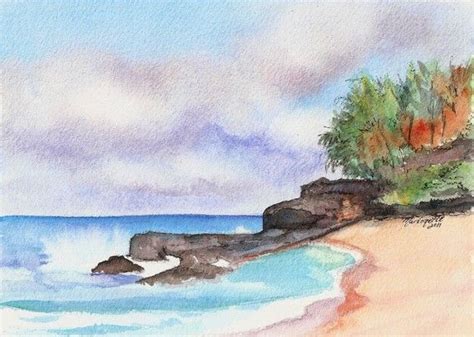 Lumahai Beach Original Seascape Watercolor Painting From Kauai Etsy