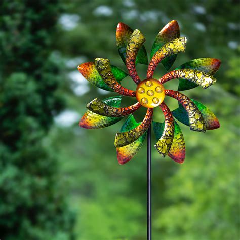 Alpine Dual Action Floral Kinetic Wind Spinner Stake 65 Tall