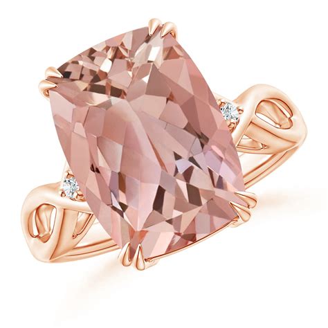 Cushion Morganite Crossover Ring With Diamond Accents Angara