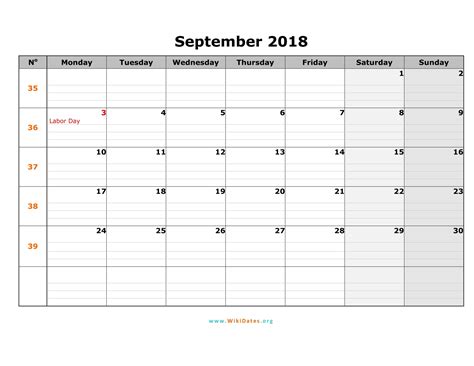 Printable blank september 2018 calendar to print September 2018 Calendar | WikiDates.org