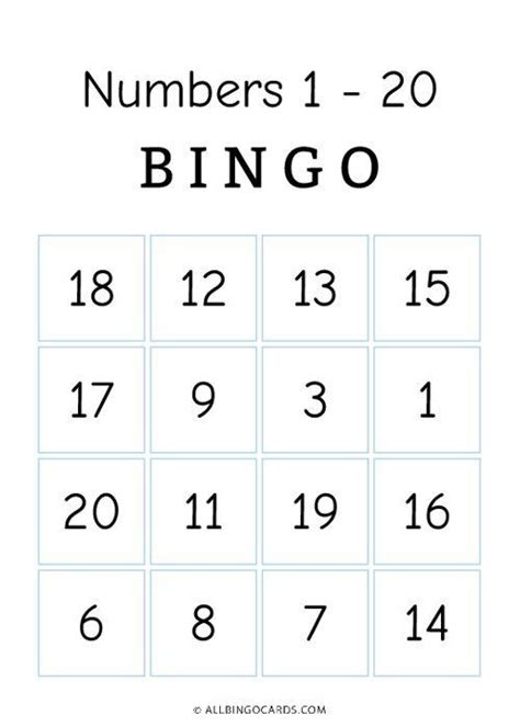 1 20 Number Bingo Cards Free Printable Bingo Cards Bingo Cards