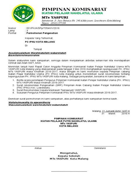 27 april 2020 oleh sijai. Contoh Surat Permohonan Pengesahan IPNU