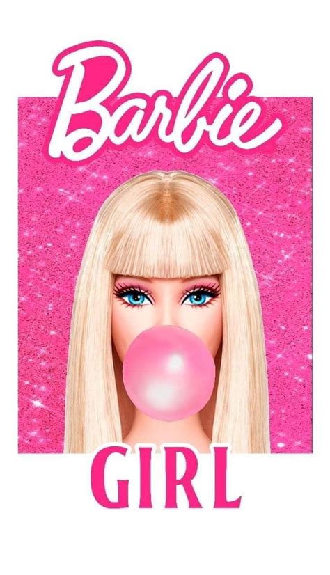 Barbie Doll With Bubble Gum On Pink Glitter Background