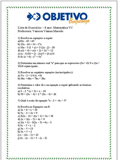 Matemática 8 Ano Exercícios Pdf
