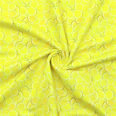 Yellow Lemon Printed Double Brushed Polyester Fabric By Half Etsy