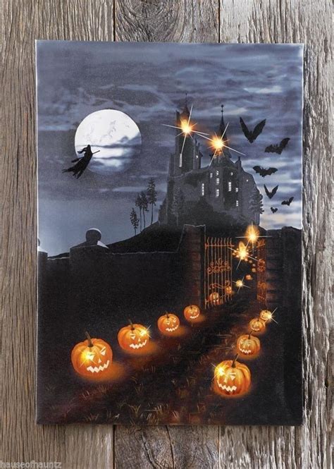 Halloween House Led Light Wall Picture Canvas Art Pumpkin Bat Home