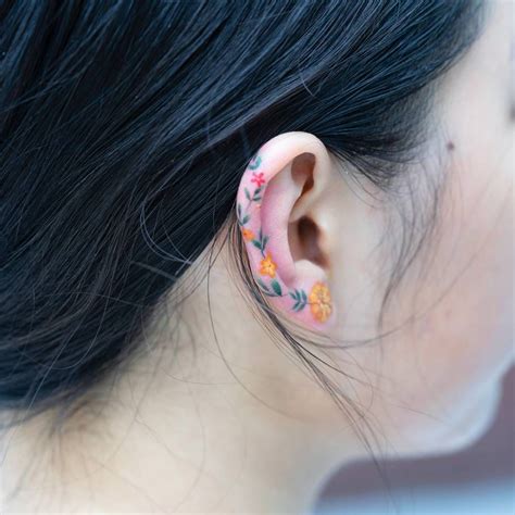 44 Flower Tattoo Ear Piercing Images