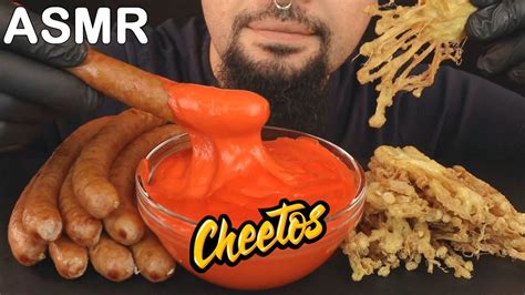 ASMR Hot Cheetos Cheese SAUSAGES Deep Fried ENOKI MUKBANG No