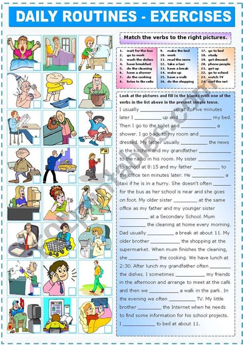 Daily Routines Exercises Present Simple Esl Worksheet By Katiana